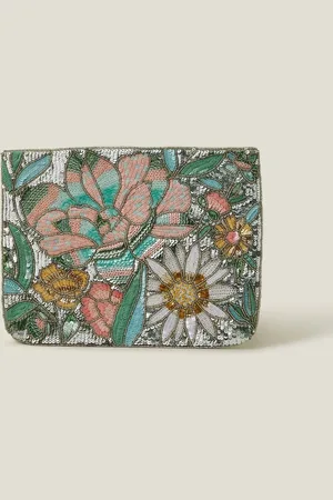 Accessorize Black Hand Beaded Daisy Wristlet Clutch Bag One