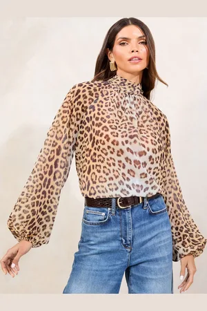 Lipsy London Animal Print High Neck Blouson Blouse AU 8