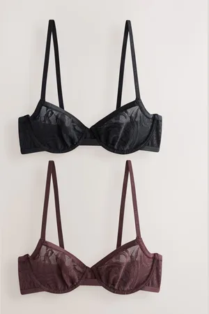 Next Black/Purple Non Pad Balcony Ultimate Comfort Soft Brushed Lace Bras 2 Pack A-E 34 B