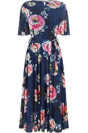 Yumi Mesh Floral Print Midi Dress With Angel Sleeves AU 12