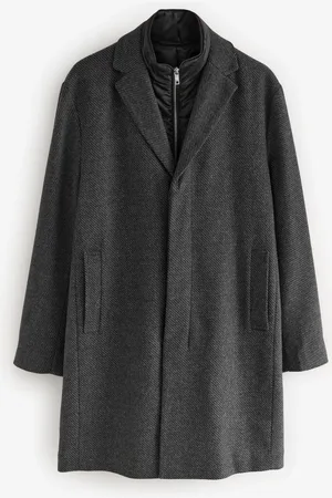 Next Charcoal Grey Wool Blend Mock Gilet Smart Epsom Overcoat L Reg