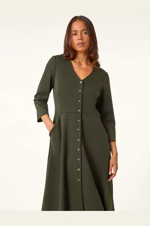 Roman Petite V-Neck Button Detail Stretch Dress AU 12