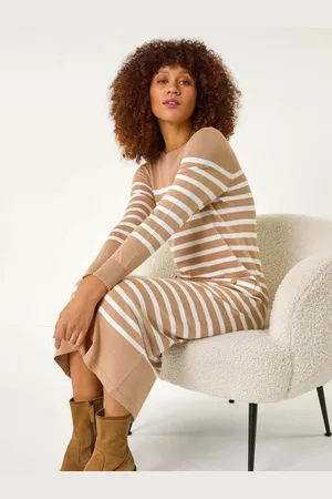 Roman Stripe Print Knit Midi Dress AU 20