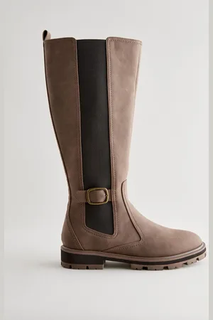 Next Chocolate Brown Standard/Wide Fit Forever Comfort Knee High Buckle Chelsea Boots AU 6 (EU 37)