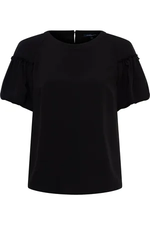 French Connection Black Crepe Light Puff Sleeve Top L
