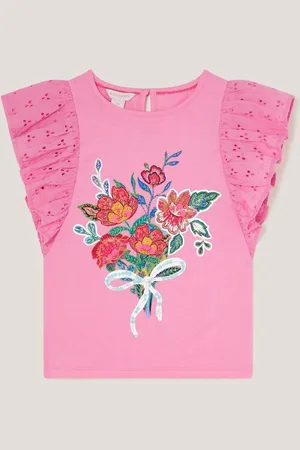 Monsoon Pink Floral Print Bouquet Broderie Frill Blouses 5