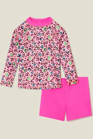 Accessorize Pink Girls Leopard Print Rash Vest Swim Set 7