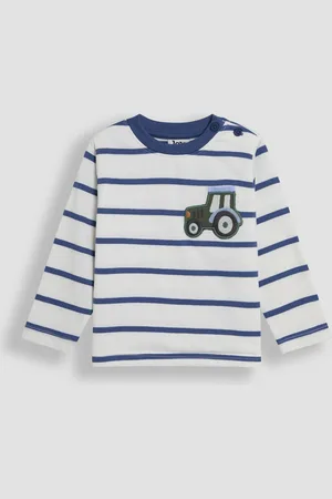 JoJo Maman Bébé Ecru Tractor 100% Cotton Appliqué Pocket Stripe Top 5