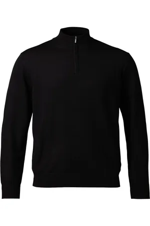 Charles Tyrwhitt Black Pure Merino Quarter Zip Jumper L
