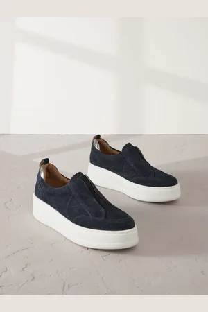 Next Navy Slip On Signature Forever Comfort Leather Chunky Wedge Platform Trainers AU 8 (EU 39)