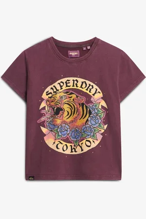 Superdry Fig Purple 100% Cotton Tattoo Rhinestone Fitted T-Shirt AU 8
