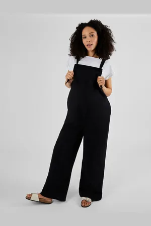 JoJo Maman Bébé Black Wide Leg Maternity Linen Dungaree AU 12