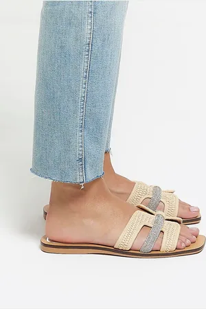 River Island Beige Cut Out Strap Leather Sandals AU 7 (EU 38)
