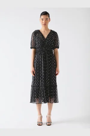 LK Bennett Gigi Birch Plissè Polkadot Midi Dress AU 8