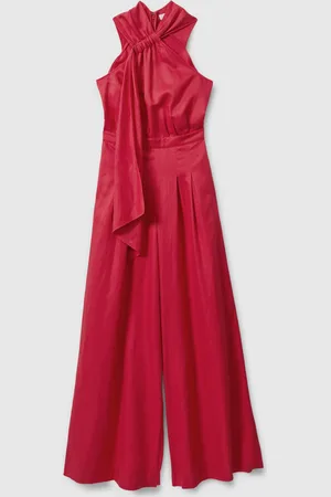 Reiss Coral Selena Linen Blend Drape Jumpsuit 12