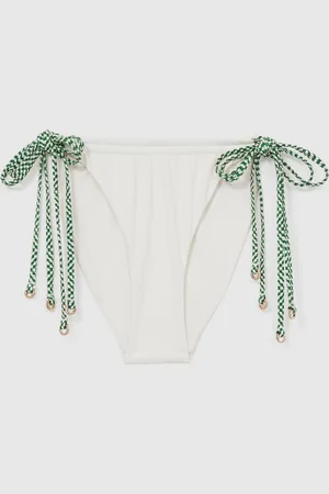 Reiss White/Green Rue Chequered-Tie Bikini Bottoms AU 14