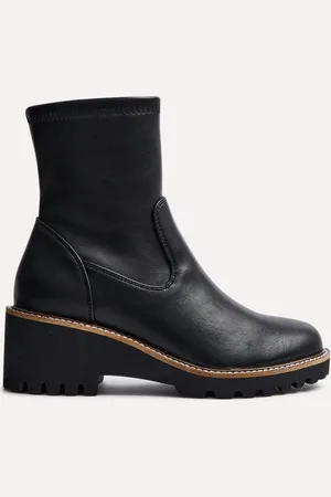Linzi Black PU Trish Wedged Heel Ankle Boots AU 9 (EU 40)