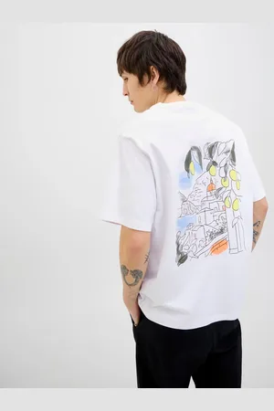 JACK & JONES White Back Print Hand Drawn Graphic 100% Cotton T-Shirt L