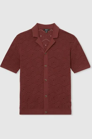 Reiss Royce Pointelle Button-Through Shirt L