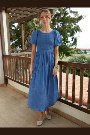 Threadbare Puff Sleeve Shirred Asymmetric Dress AU 16