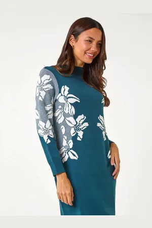 Roman Floral Print Jacquard Knitted Dress AU 10