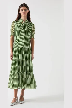 LK Bennett Petite Coco Treetop Birch Tie Neck Georgette Dress AU 14
