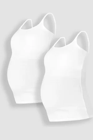 JoJo Maman Bébé White 2-Pack Maternity & Nursing Vest Tops L