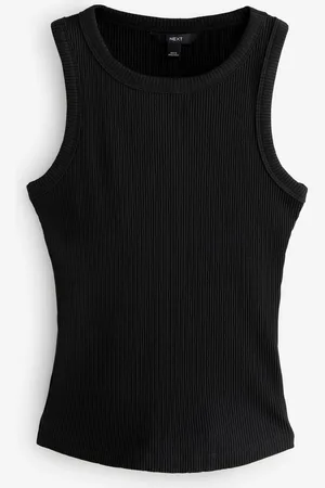 Next Black Ribbed Racer Tank Vest Sleeveless Top AU 4 Petite