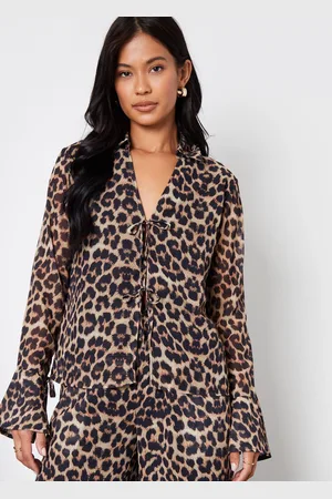 Threadbare Brown Leopard Print Chiffon Tie Front Blouse AU 14