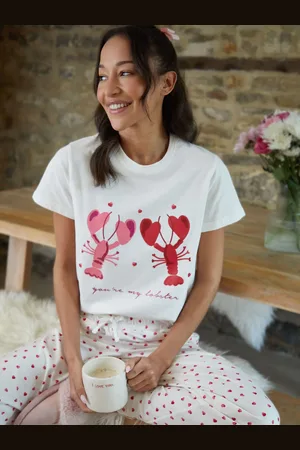 Threadbare White Heart Graphic Print 100% Cotton Pyjamas Set AU 14