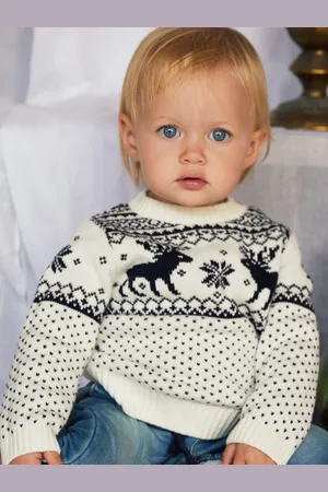 The Little Tailor Baby Christmas 100% Cotton Reindeer Fairisle Pattern Jumper 3