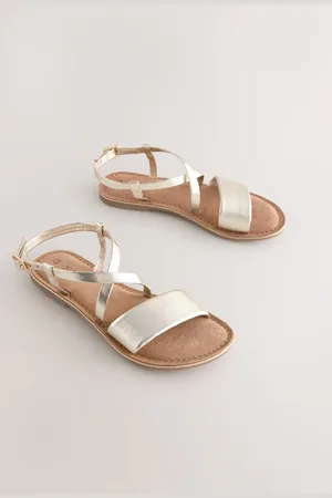 Next Gold Metallic Leather Strappy Buckle Fastening Sandals AU 1 (EU 33)