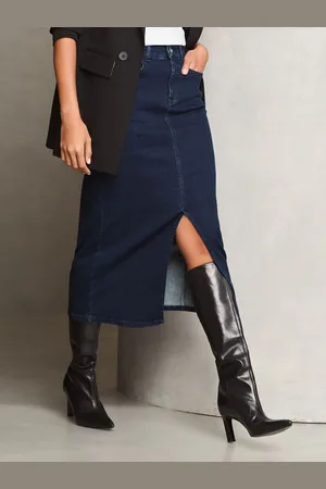 Lipsy London Denim High Rise Split Midi Skirt 10