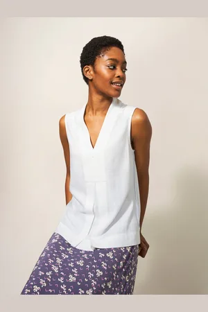 White Stuff White Celia Jersey Mix Blouse With Linen AU 10