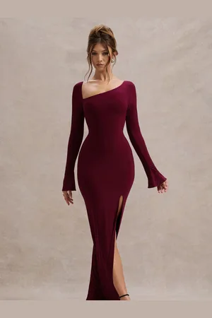 Club L Cosmos Asymmetric Long-Sleeve Split Maxi Dress AU 16