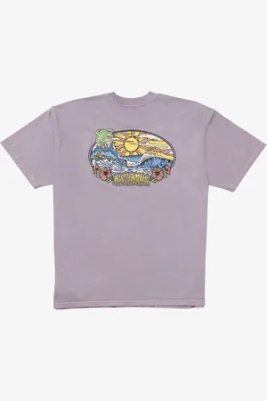 Billabong Tide OG Purple 100% Cotton Graphic Back Print Logo T-Shirt L