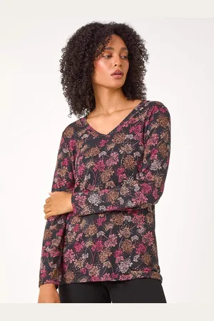 Roman Orange Floral Print Relaxed Stretch Tunic Top AU 10