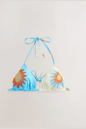 Never Fully Dressed Blue/White Beaded Sun Triangle Bikini Top 10