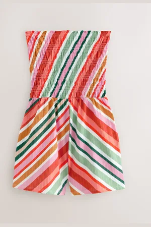 Next Pink/Orange Bandeau Shirred 100% Cotton Playsuit AU 14