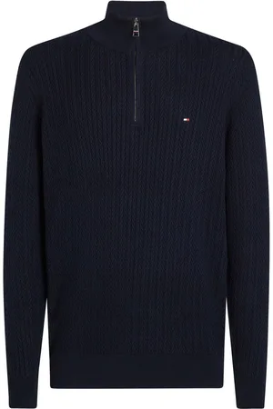 Tommy Hilfiger Blue 100% Cotton Herringbone Quarter Zip Mock Jumper M