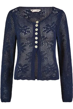 Yumi Blue Flower Crochet Button Up 100% Cotton Cardigan S