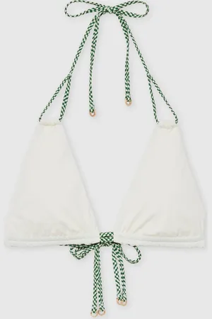 Reiss White/Green Rue Chequered-Strap Triangle Bikini Top AU 16