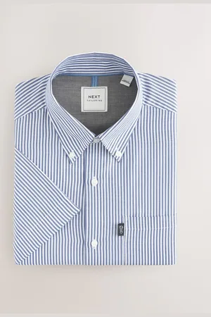 Next Short Sleeve With Button Down Collar Stripe Easy Iron Oxford Shirt 6XL