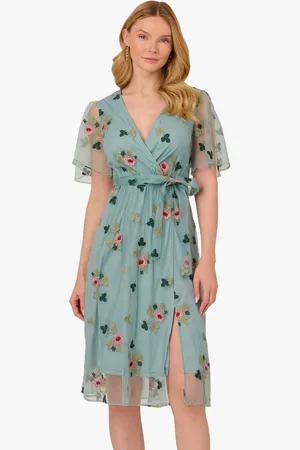 Adrianna Papell Embroidered Surplice Midi Dress xlarge