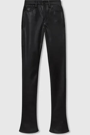 GOOD AMERICAN Black Faux Leather Slim Bootcut Trousers 27