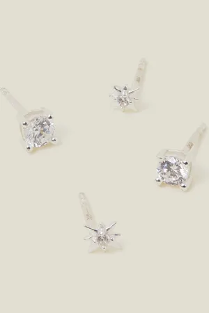 Accessorize White Sterling Silver Plated Star Stud Earrings 2 Pack one