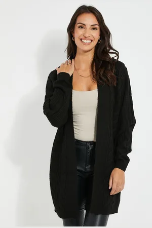 Threadbare Black Curve Ladies Rozanna Cable Detail Cardigan AU 22