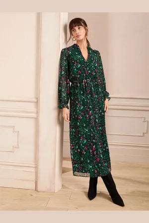 Love & Roses Petite V-Neck PU Belted Long Sleeve Midi Dress AU 8