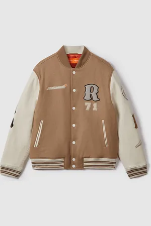Reiss X McLaren F1 Team Camel/Ecru McLaren F1 Leather Varsity Jacket small