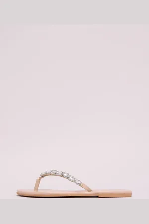 Lipsy London Nude Standard Fit Real Leather Flat Toe Thong Gem Embellished Sandals AU 11 (EU 42)